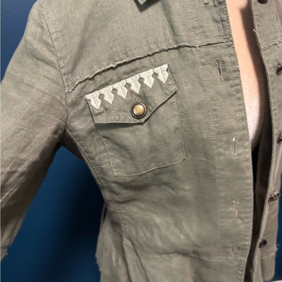 International Concepts Linen Green Embroidered Jacket M - Picture 2 of 10